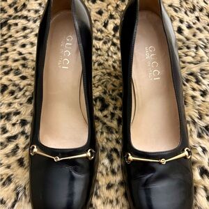 Authentic Gucci Tom Ford 90s Black Leather Horsebit Block Heel Pumps Size 7.5 B